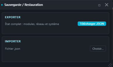 Fenêtre Sauvegarde / Restauration