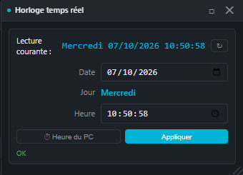 Fenêtre Horloge temps réel